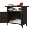 Outsunny Wicker Outdoor Storage Cabinet with Two Doors and Shelf for Outdoor Pool Towel Storage, Dark Coffee