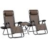 Outsunny Zero Gravity Chair Set 3 Piece Recliner with Side Table Cup Holder Headrest Brown Poolside Camping