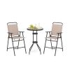 3 Pieces Outdoor Bistro Set with 2 Folding Chairs