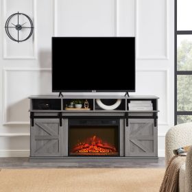 Modern Farmhouse TV Media Stand, Large Barn Inspired Home Entertainment Console, with 23" Fireplace Insert, for TV Up to 65''