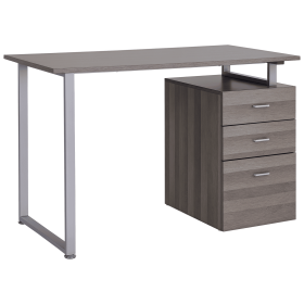 47" L Computer Desk Writing Table Workstation with Multi-Use Reversible File Drawers Metal Frame Home Office Furniture, Dark Wood Grain