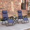 Outsunny Zero Gravity Lounger Chair Set of 3, Folding Reclining Patio Chair, Side Table, Cup Holder, Headrest, Blue, Poolside & Camping