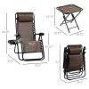 Outsunny Zero Gravity Chair Set 3 Piece Recliner with Side Table Cup Holder Headrest Brown Poolside Camping