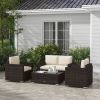 Outsunny 4 Pieces Rattan Sofa Set Wicker Patio Sofa Set with Loveseat Chairs Glass Top Coffee Table for Garden Outdoor Khaki