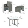 Outsunny 9 Pieces Outdoor Dining Set for 8, Space Saving Wicker Chairs and Square Glass Table with Cushions and Ottomans