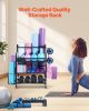 Yoga Mat Storage Rack, Home Gym Workout Equipment Organizer, Powder Coated Finish Steel Yoga Mat Holder with Hooks & Wheels, Weight Rack for Dumbbell