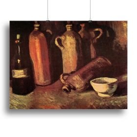 Still Life with Four Stone Bottles Flask and White Cup by Van Gogh Canvas Print or Poster (Type: Poster Print, size: 12" x 8" / 30cm x 20cm (approx))